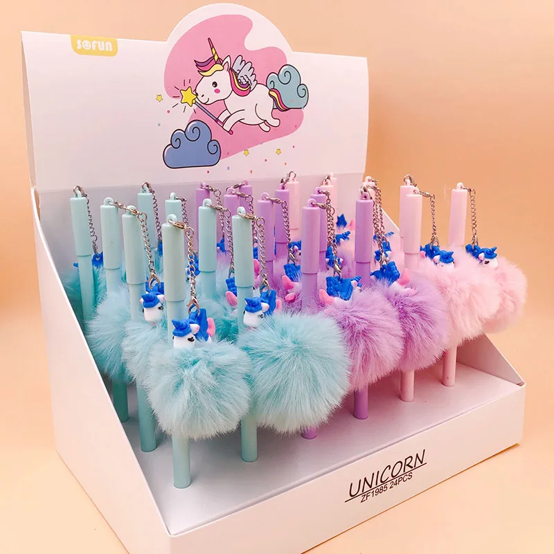 

1Piece Kawaii Unicorn Pens Cute Gel Pens 0.5mm Novelty Plush Pendant Neutral Pens For Kids Girls Supplies Creative Stationery