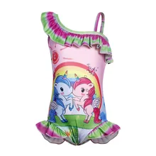 Цельный купальный костюм, детские открытые плечевые купальники для девочек с единорогом, купальный костюм с оборками для маленьких девочек, пляжная одежда для девочек 2-8 лет
