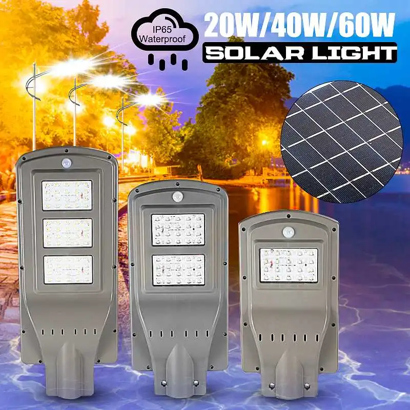 

1Smuxi 20W/40W/60W LED Solar Lamp Wall Street Light Outdoor Super Bright Motion Sensor IP65 Waterproof Security Lamp for Garden
