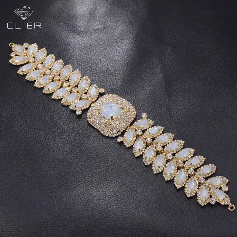 

10pcs/lot exquisIte wedding dress belt sash appliques rhinestones white opal sew on patches for clothing luxury all glass DIY