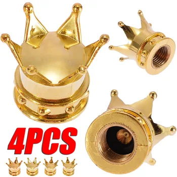 

New Arrival 4pcs Aluminum Car Wheel Tyre Tire Air Valve Stem Cap Dust Cover Gold Crown Design For Auto Tire Decoration