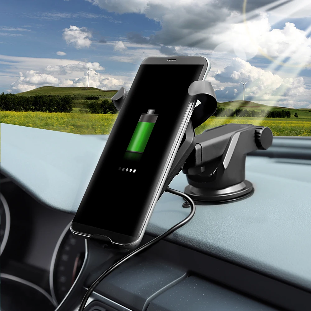 

Qi Fast Charging Car Phone Stand QC2.0 Wireless Charger Non-slip 360 Degrees Rotation Stand for iphone 8 X Samsung Galaxy S8 S7