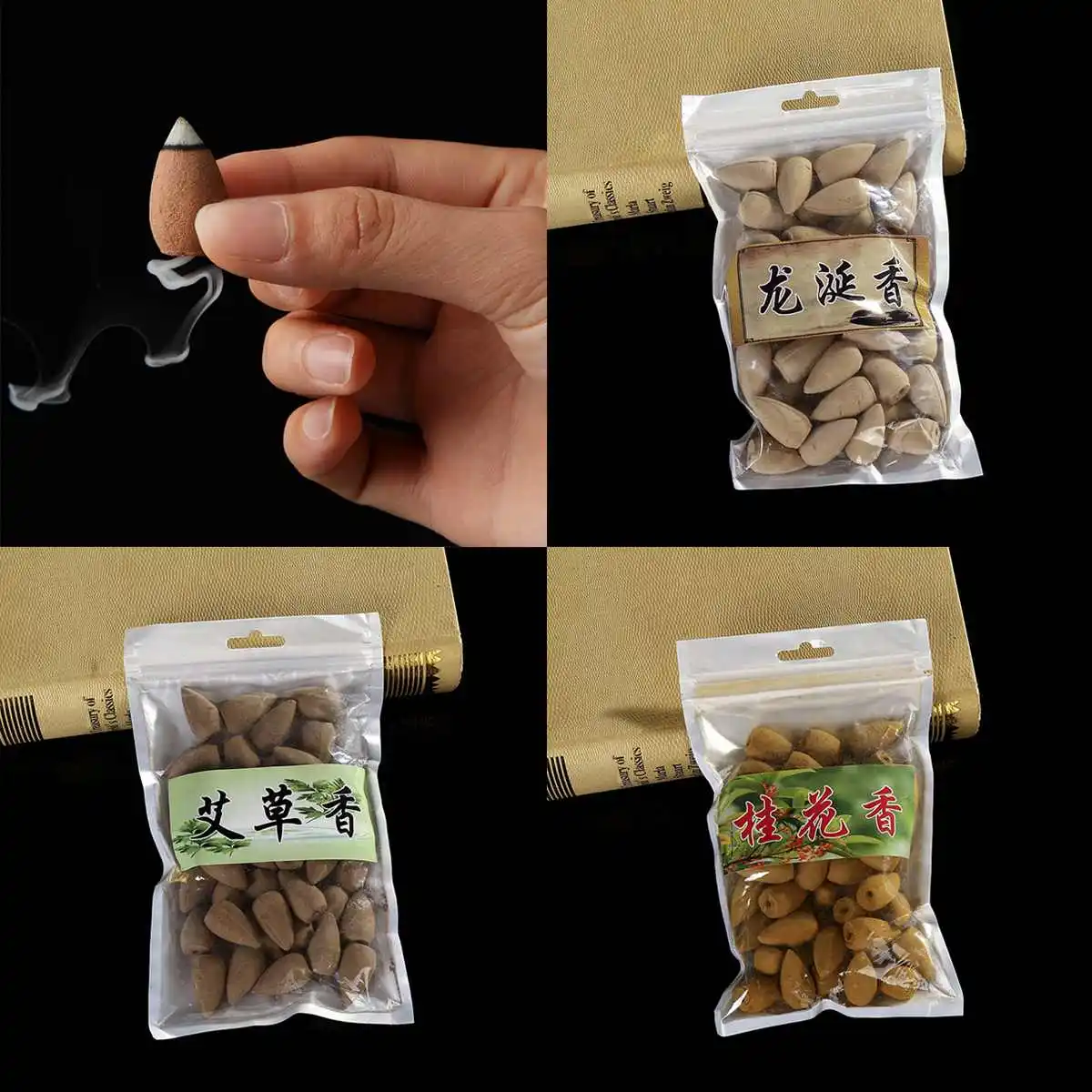 

45Pcs/Lot 4 Types Backflow Tower Incense Cones Hollow Buddhism Sandalwood Ambergris Floral Incense Aromatherapy Scent