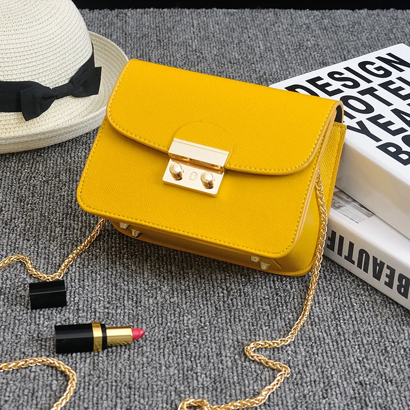 العلامة التجارية سلاسل النساء بو حقيبة يد جلدية حقائب يد الحلوى صغيرة الكتف أكياس Crossbody للنساء الأصفر 2019 محفظة حقائب موهير