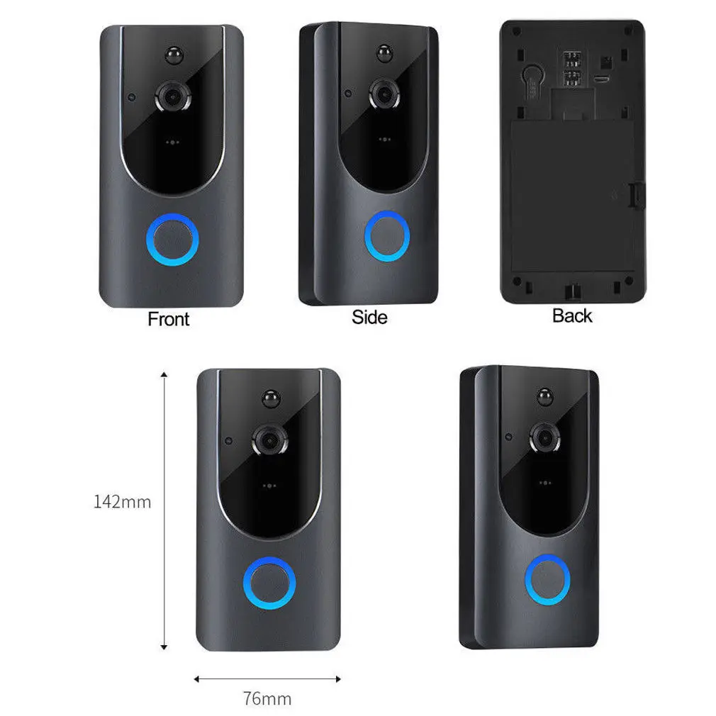 

Wireless Smart WiFi Doorbell IR Video Intercom Record Home Security Bell