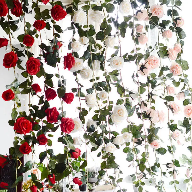 180 см розы, искусственные цветы лоза стены Гирлянда для развешивания венок Романтический домашние украшения для свадьбы CF