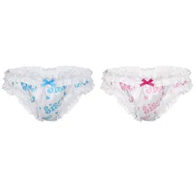 Мужские трусы с буквенным принтом для геев, милые кружевные трусики с оборками, нижнее белье, сексуальные мужские трусы из мягкого атласа, мужские трусы-бикини