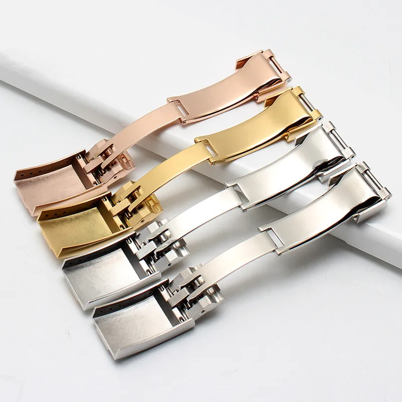 16mmx9mm Stainless Steel Metal Belt Safety Butterfly Buckle Watchbands Accessories for Rol Watch Clasp Replacement Silver Gold 16mmx9mm Stainless Steel Metal Belt Safety Butterfly Buckle Watchbands Accessories for Rol Watch Clasp Replacement Silver Gold