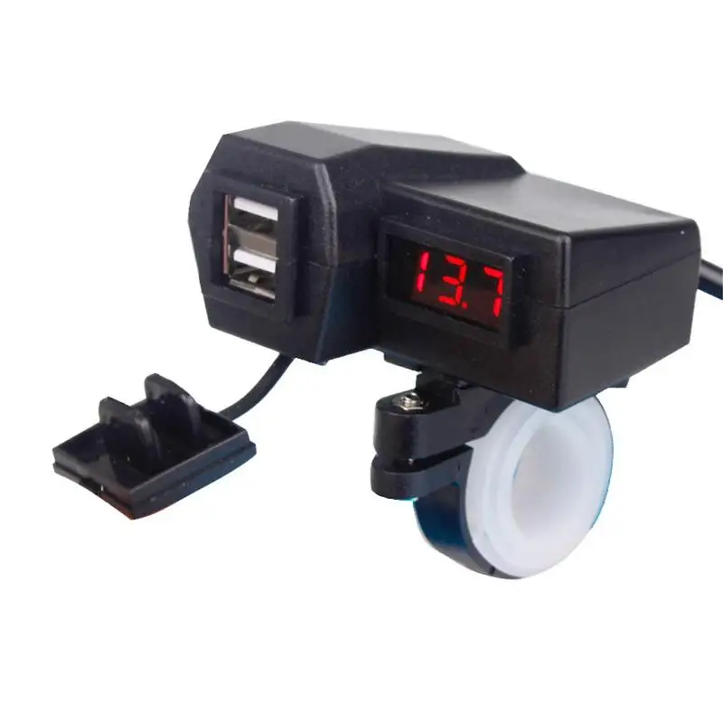 

3.1A Waterproof Switch Motorcycle 2in1 Dual USB Port Phone Charger And Red LED Voltmeter With Cover Car Accessories High Quality