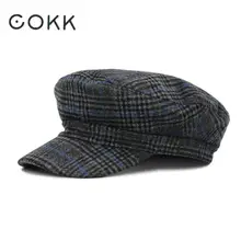 COKK осенне-зимняя женская шерстяная вязаная военная шапка женская клетчатая винтажная Повседневная зимняя шапка для дам и мужчин новинка