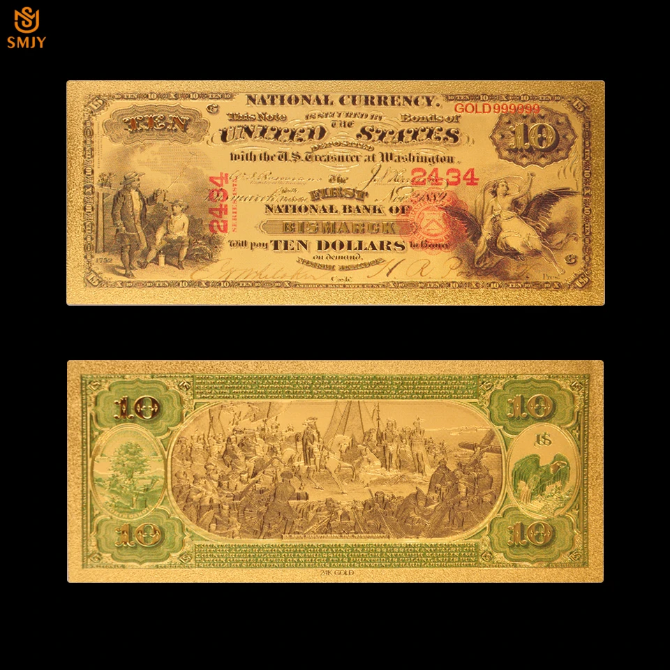 1875 USD $10 Dollars Colored USA Banknote Gold Foil Bank Note Money Collection 
