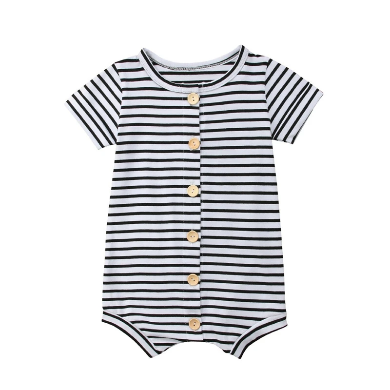 

Newborn Toddler Infant Baby Boy Girl Casual Striped Romper Short Sleeve Button Jumpsuit Babe Kids Clothes Summer Sunsuit Outfits