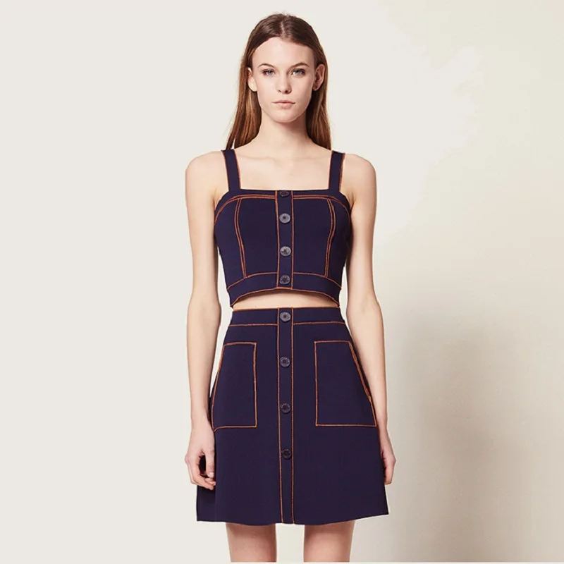

2019 Spring Streetwear Blue Denim Spaghetti Strap Mini Dress Women Clothes High Street Button Two Piece Girl Sexy Dresses