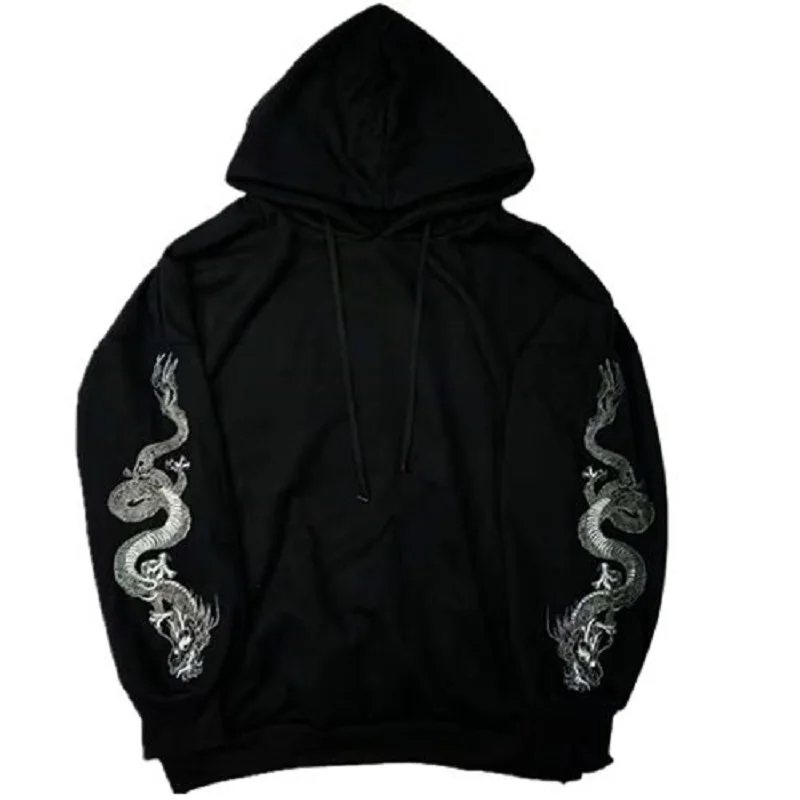 2018 New Harajuku Hoodies Dragon Embroidery Gothic Pullover Long Sleeve ...