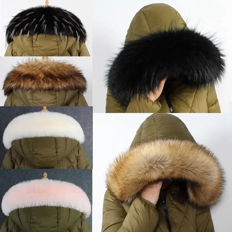 

Winter Faux Fur Shawl Fox Fur Collar Coat Fake Raccoon Fur Collar DIY Hat Decor Jacket Coat Hood Fur Decoration Dropshipping