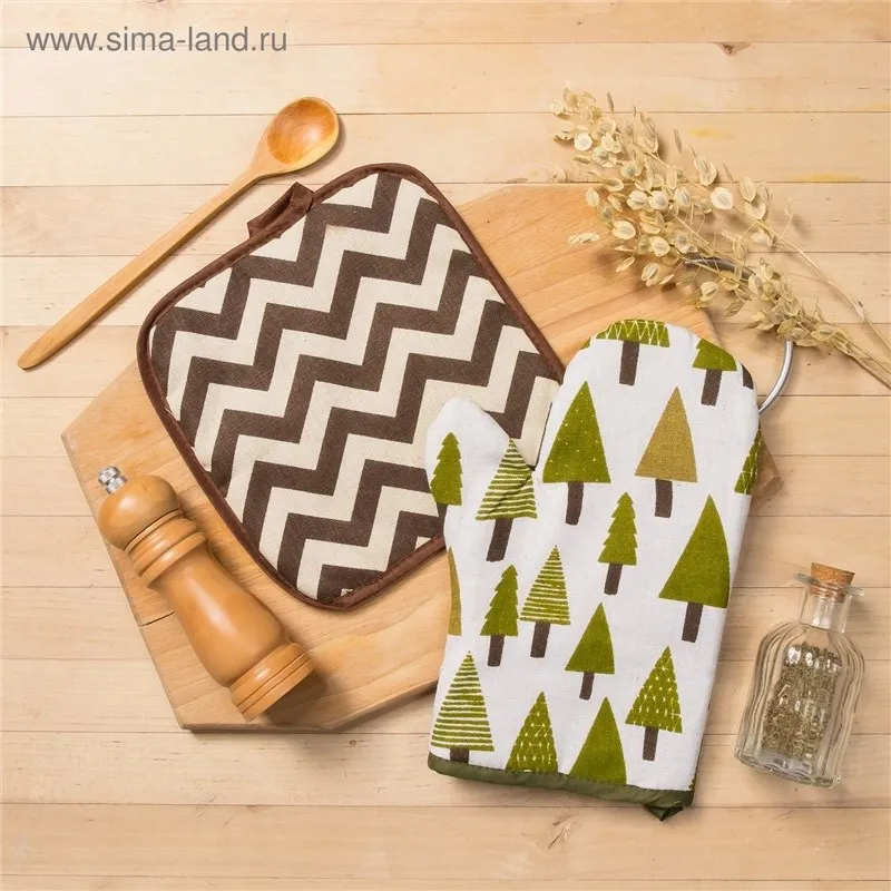 Set Доляна, варежка + potholder Coniferous forest/Zig Zag корич, 100% PE, рогожка 200 C/M 3580581 Set Доляна, варежка + potholder Coniferous forest/Zig Zag корич, 100% PE, рогожка 200 C/M 3580581