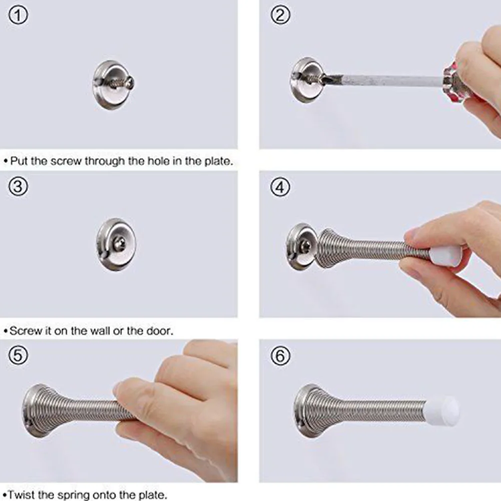 

10pcs Flexible Protective Skirting With Base Wall Mount Board Rubber Cap Metal Spring Home Door Stopper Practical Cushion