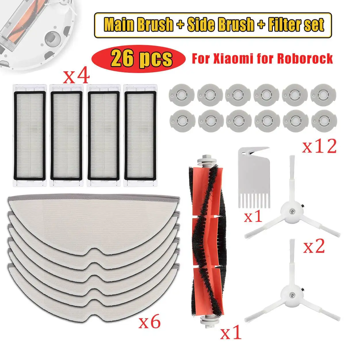 

For Roborock S50 S51 S55 for Xiaomi MI Robot Vacuum Cleaner Spare Parts Kits Filter Main Brush Side Brush Mop Cloths