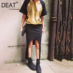 DEAT 2019 Новая Летняя женская одежда круглый вырез короткий рукав черный контрастные цвета металл свободный размер пуловер Толстовка WF13101