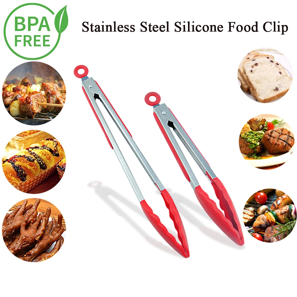 2pcs/set Barbecue Tongs Food Tongs Clip Bpa Off Kitchen Stainless Steel