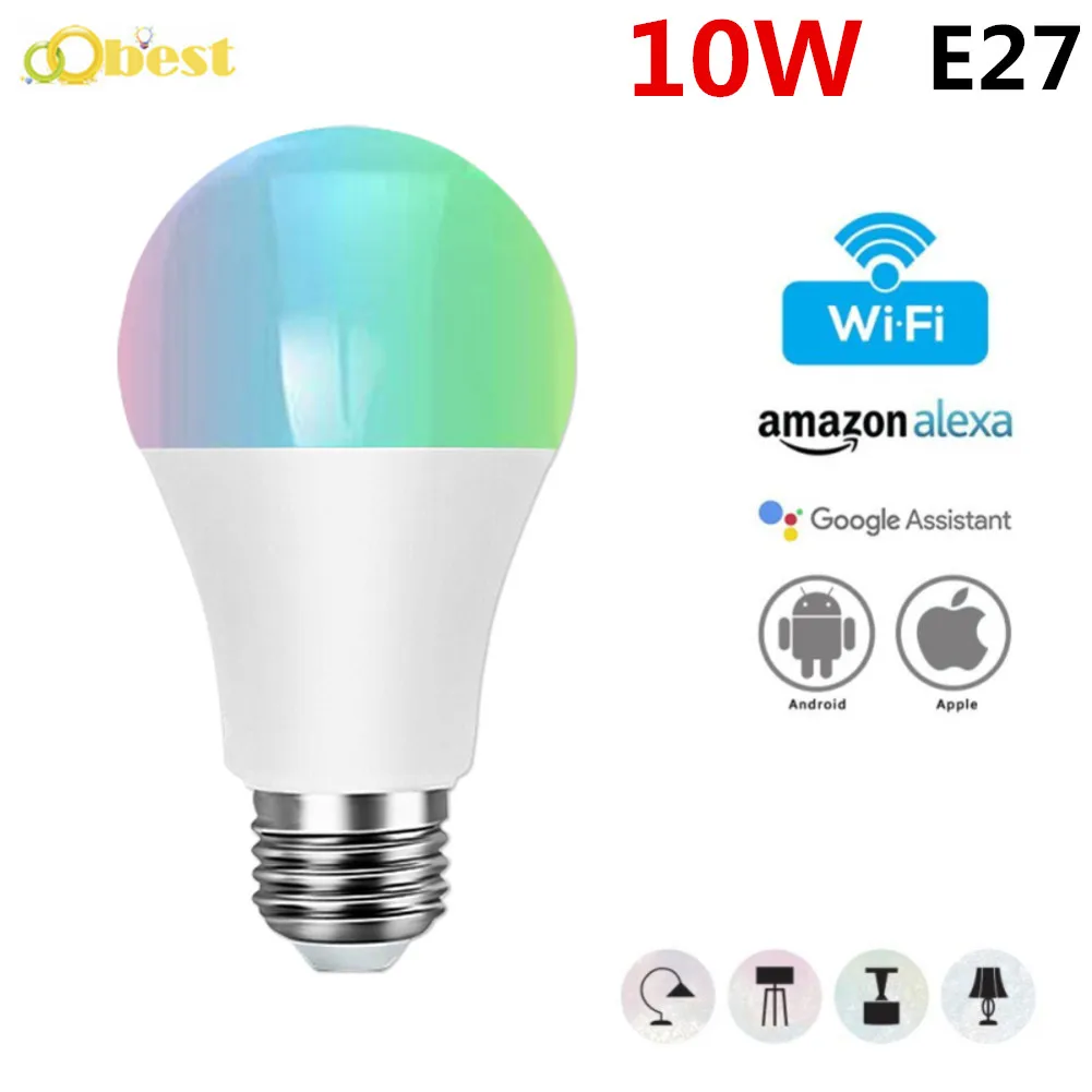 

1/2/5/10pcs 10W E27 WiFi Smart Light Bulb Smart Home Bluetooth Lamp Color Compatible with Alexa Google Home Flame Bulb Dropship
