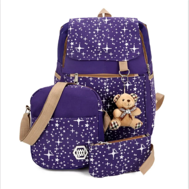 

2018 New Style Fashion Girls Women's Canvas Backpack Bag School Travel Composite Bag 3pcs Camping Satchel Rucksack