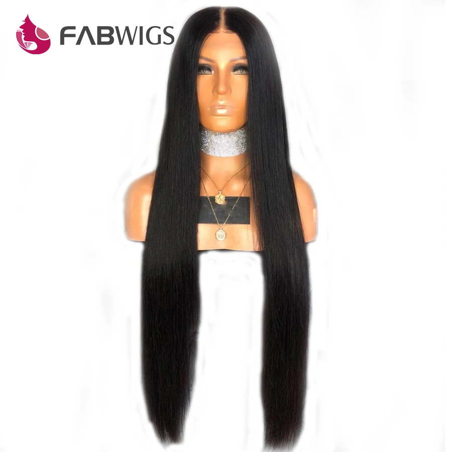 Fabwigs 150% плотность шелковистая прямая Синтетические волосы на кружеве натуральные волосы парики с ребенком волосы бразильский Реми натуральные волосы парики