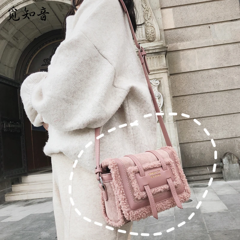 

Warm Winter Fashion Ladies Square Bag New Quality Suede Women's Designer Handbag Stitching Plush Shoulder Messenger Bags