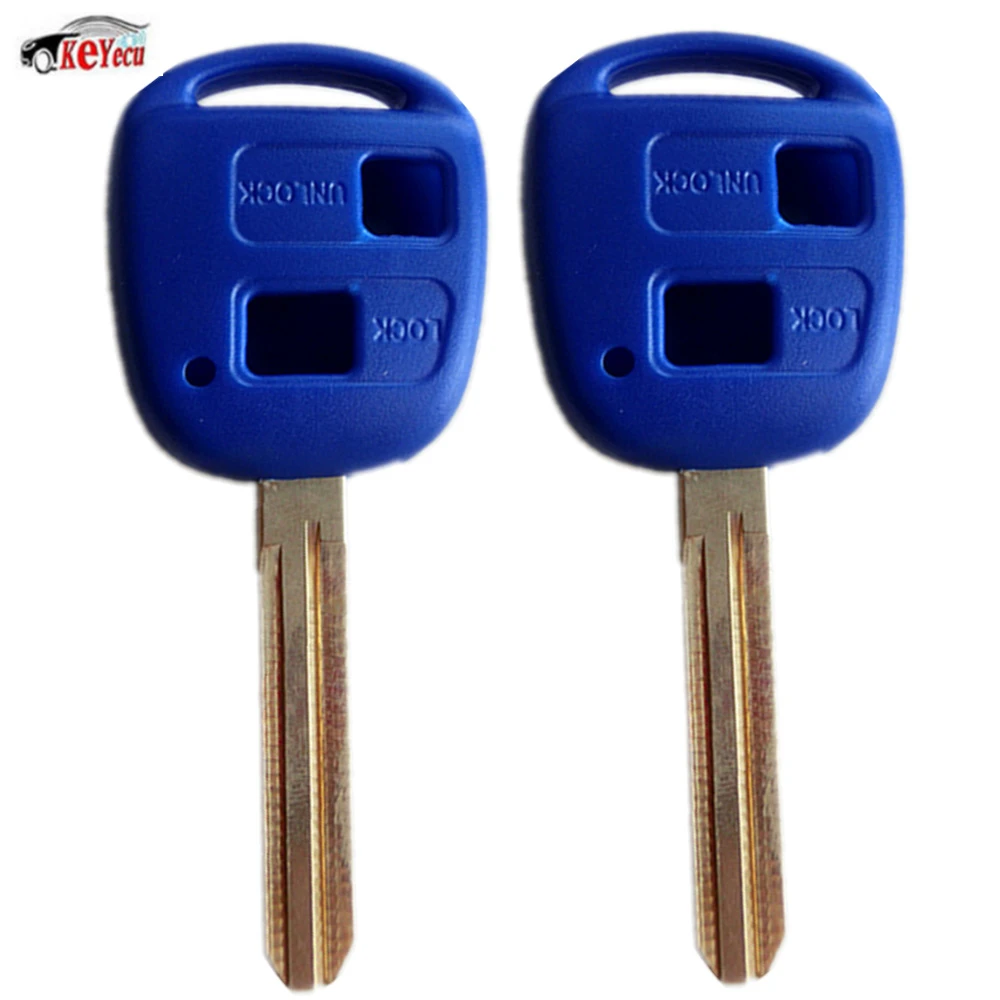 

KEYECU 2 Pcs Replacement Remote Car Key Shell Case Fob 2 Button for Toyota TOY43 Blade Blue