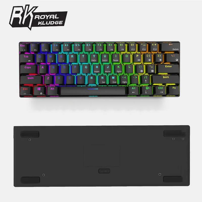 Royal Kludge RK61 эргономичная bluetooth Проводная Двухрежимная 60% RGB легкая Механическая игровая клавиатура для ноутбука планшета или мобильных телефонов