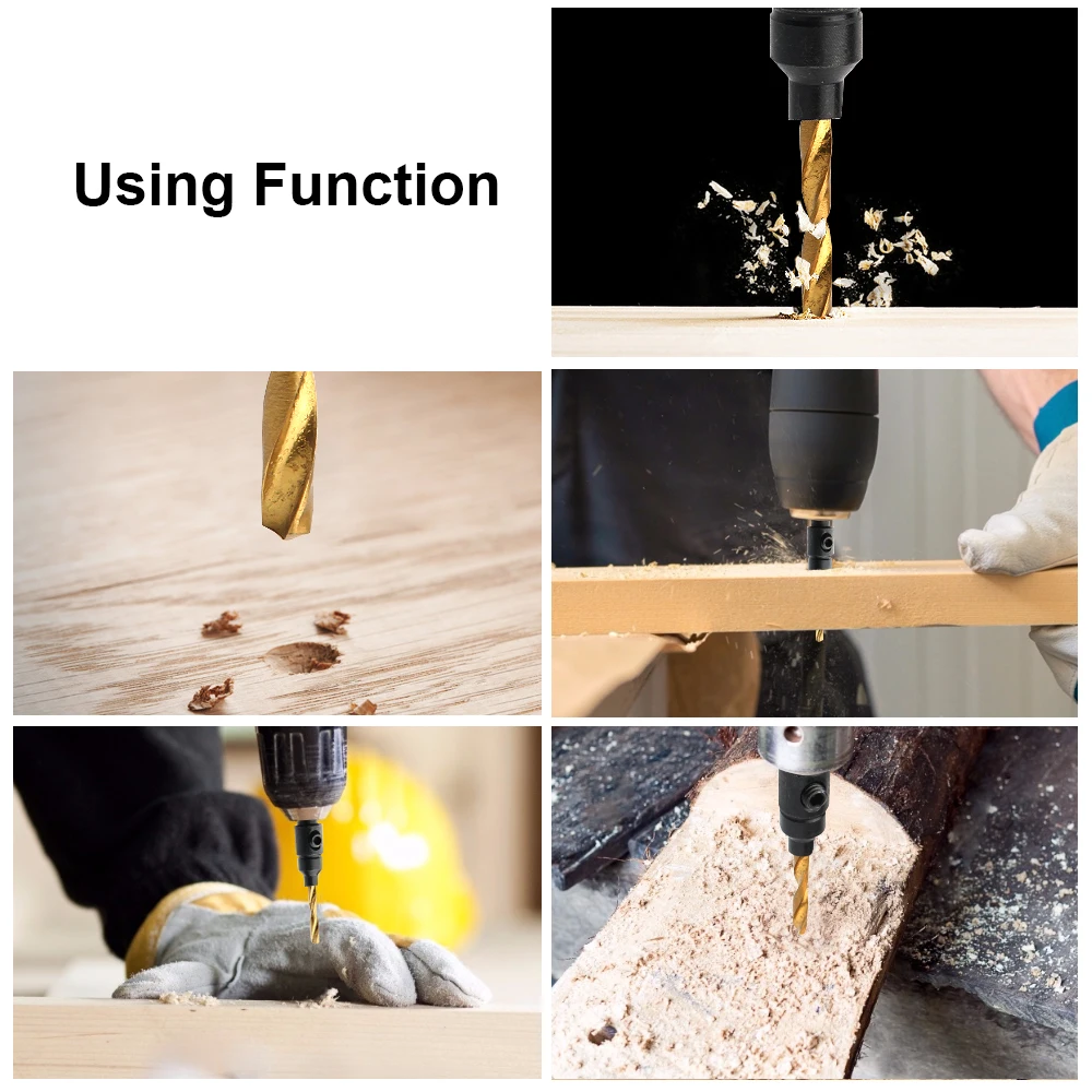 JelBo 5Pcs Countersink Drill Bit for Wood HSS Twist Drill Bit Set Drilling Tool Set Carpentry Milling Cutter Chamfer Hex Shank
