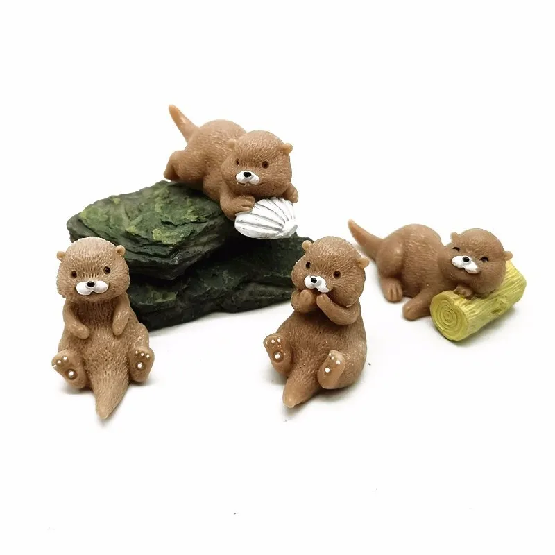 4-Piece Otter Animal Figurine Set for Home Decor and DIY Projects