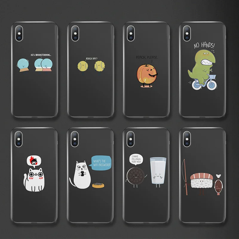 

Ottwn Cartoon Animals Couples Phone Case For iPhone X XR XS Max 6 6s 7 8 Plus 5 5s SE Silicone Soft TPU Back Cover Cases Shell