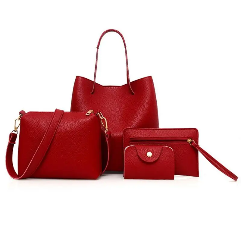 Solid Fashion Small Big Shoulder Bag Four Pieces A Set Handbag Crossbody Messenger Hand Bags For Women Female Ladies Bag PU Tote