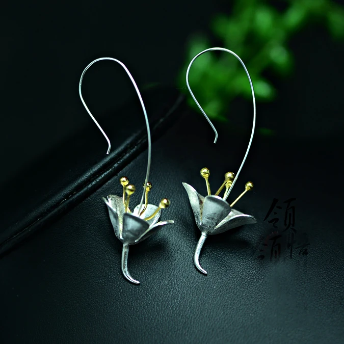

925 Sterling Silver personality Long Flower Earrings For Women Fashion Jewelry sterling-silver-jewelry pendientes