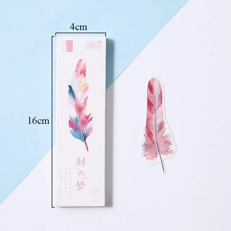 

30pcs/box DIY Elegant Colored Creative Feather Series Paper Bookmark Cute Kawaii Bookmark For Kids Gifts Japanese Stationery