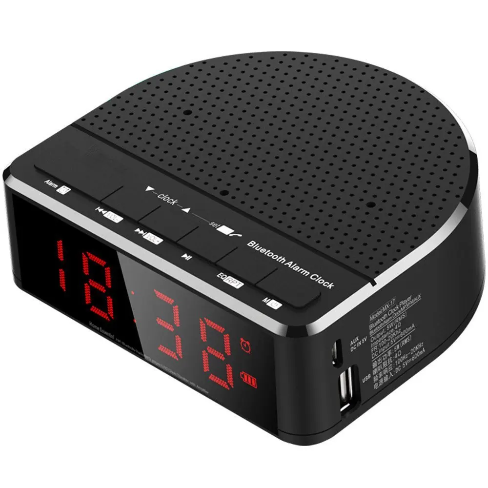 

FFYY-Digital Alarm Clock Radio with Bluetooth Speaker,Red Digit Display with 2 Dimmer,FM radio, USB Port Bedside led Alarm Clo