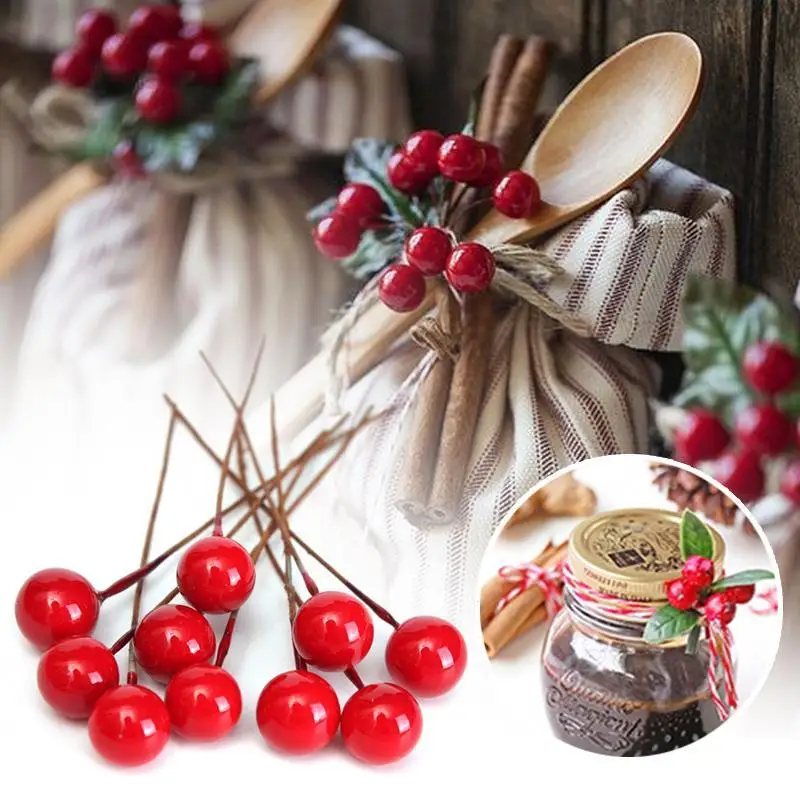 100 шт./упак. Искусственный Красный Cherry Berry Пластик жемчужные частицы Малый ягоды DIY