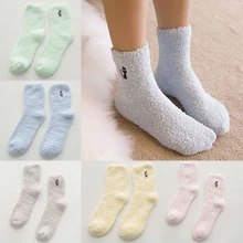 Милые женские носки с вышивкой оленя,, теплые зимние милые женские хлопковые плюшевые носки для сна с котом, Лидер продаж, утепленные носки