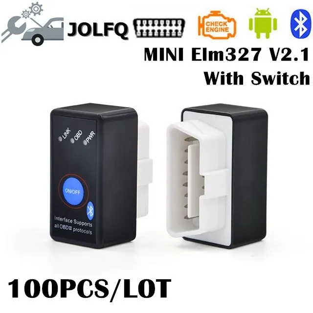 Заводская цена! 100 шт./лот OBD2 EML327 V2.1 с переключателем автомобильный