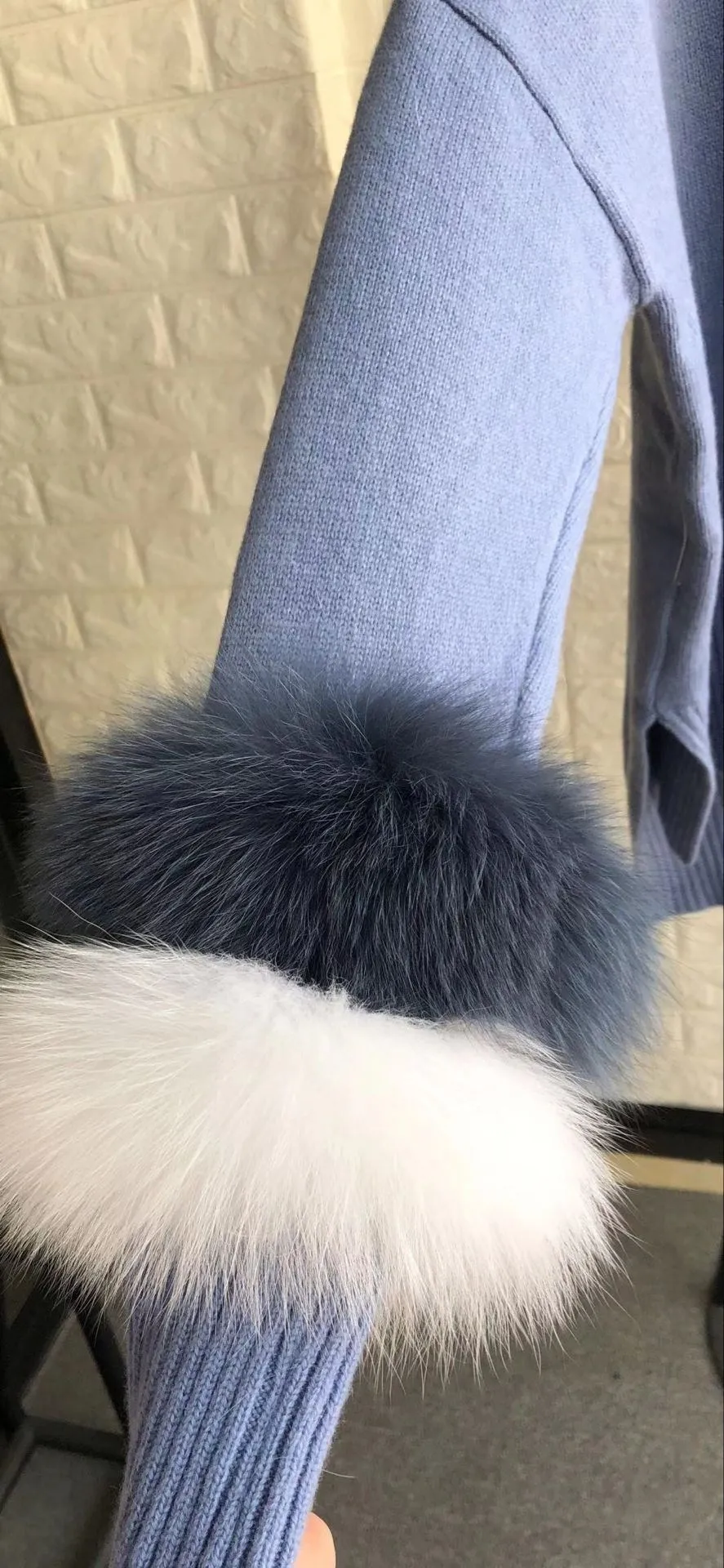 Pulls Élégant Chandail Fourrure bleu gris Pullover Couleurs Femelle Frappé Col Manteau Asymétrique Patchwork Beige Roulé Femmes Peluche pxUHqnIH