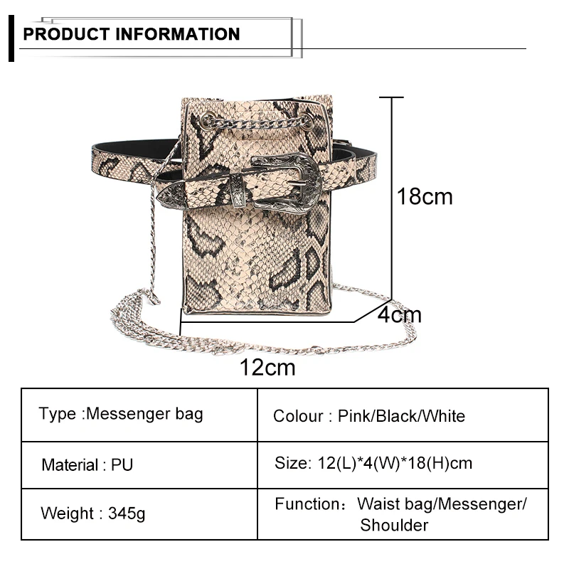 Новая женская сумка-мешок со змеиным узором с металлической цепочкой, поясная сумка-ведро, стильная маленькая капля поясная дорожная сумка, бумажник чехол для телефона