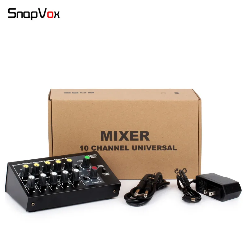 

Ultra-Compact 10 Channels Mono 5CH Stereo Audio Sound Line Mixer Microphone Mixing Console Metal With Power Adapter Cable
