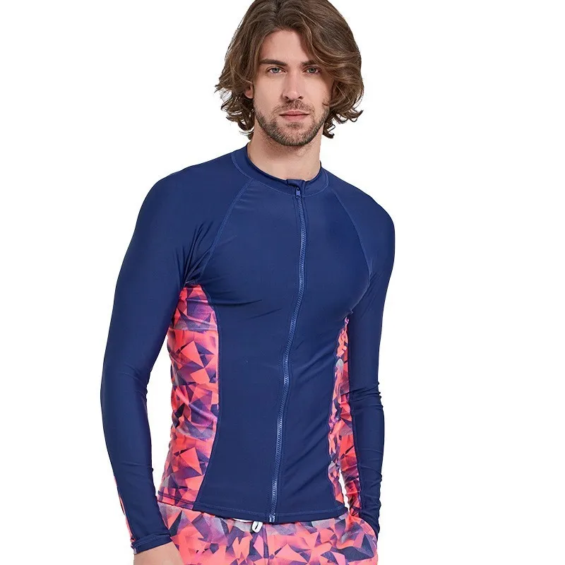 Мужской купальный костюм на молнии с длинным рукавом, Мужская одежда для плавания, Рашгард, Ультрафиолетовый гидрокостюм для серфинга, дайвинга, купальный костюм, пляжная одежда