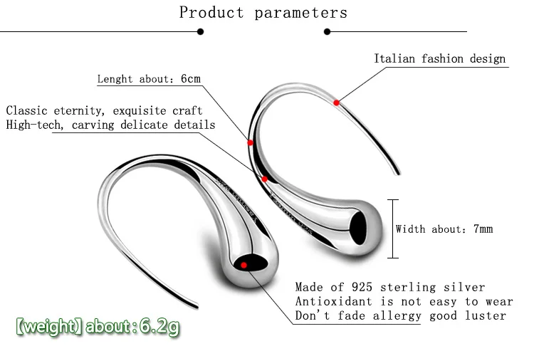 Новинка, креативные серьги из стерлингового серебра 925 пробы для девушек, простой дизайн в виде капель воды, однотонные серебряные серьги, не аллергические женские серьги, бижутерия