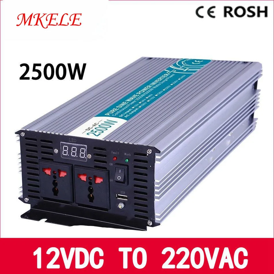 

Solar Inverter LED Inversor MKP2500-122 Power Inverter Pure Sine 2500w Inverter 12VDC To 220VAC Off Grid Voltage Converter