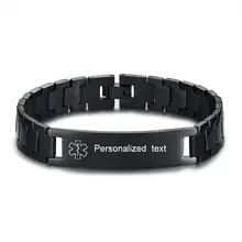 Индивидуальный мужской браслет, твердый черный идентификатор медицинской опасности из нержавеющей стали, мужской браслет, бразильские наручные бренды