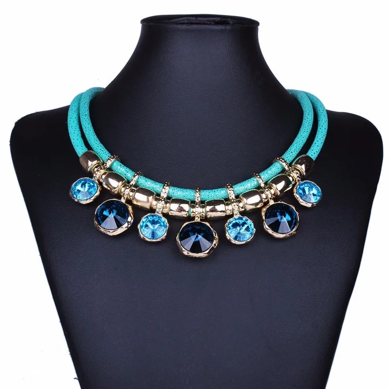 Fashion Temperament Multi-layer Rhinestone Drop Pendant Leather Short Clavicle Chain Necklace | Украшения и аксессуары
