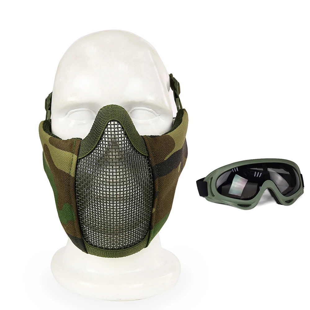 Foldable Mesh Face Mask Goggles Set Steel Metal Mesh Half Face Mask For