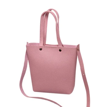 

Fashion Litchi Grain PU Leather Small Women Bucket Handbag Female Mobile Shoulder Messenger Bag(Pink)